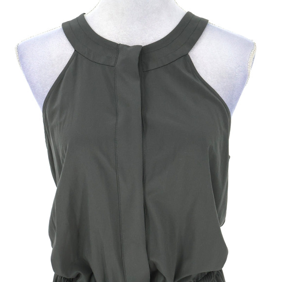 Athleta Jumpsuit Womens 10 Gray Crop Ankle Elastic Tie Waist Snaps Open Back - Picture 7 of 16